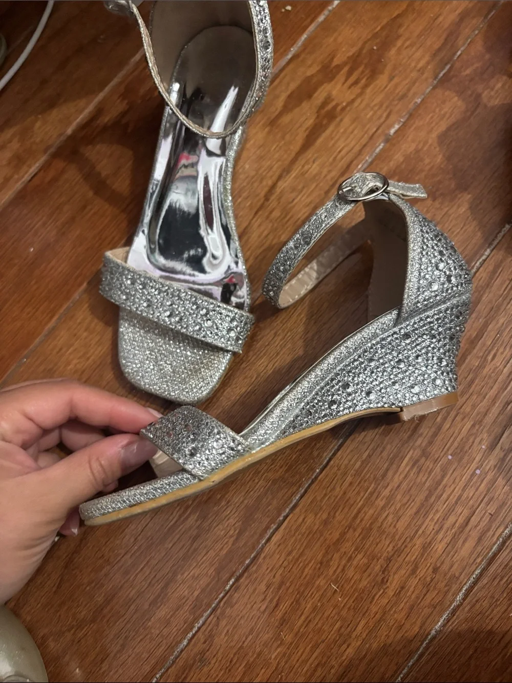 Silver Glitter Ankle-Strap Girls Dress Sandals Badgley Mischka